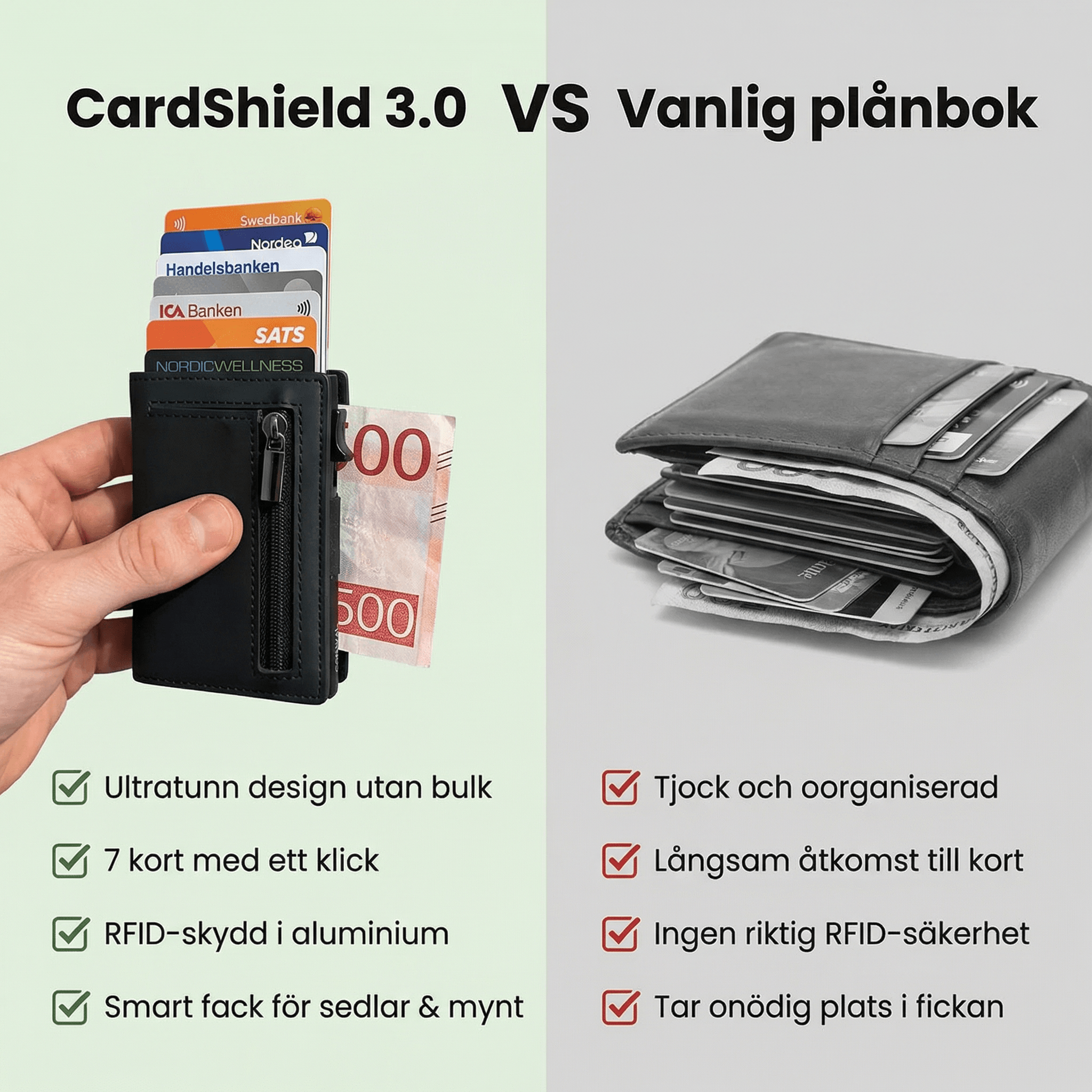 Norillo™ CardShield 3.0 – Slank lommebok med RFID-beskyttelse
