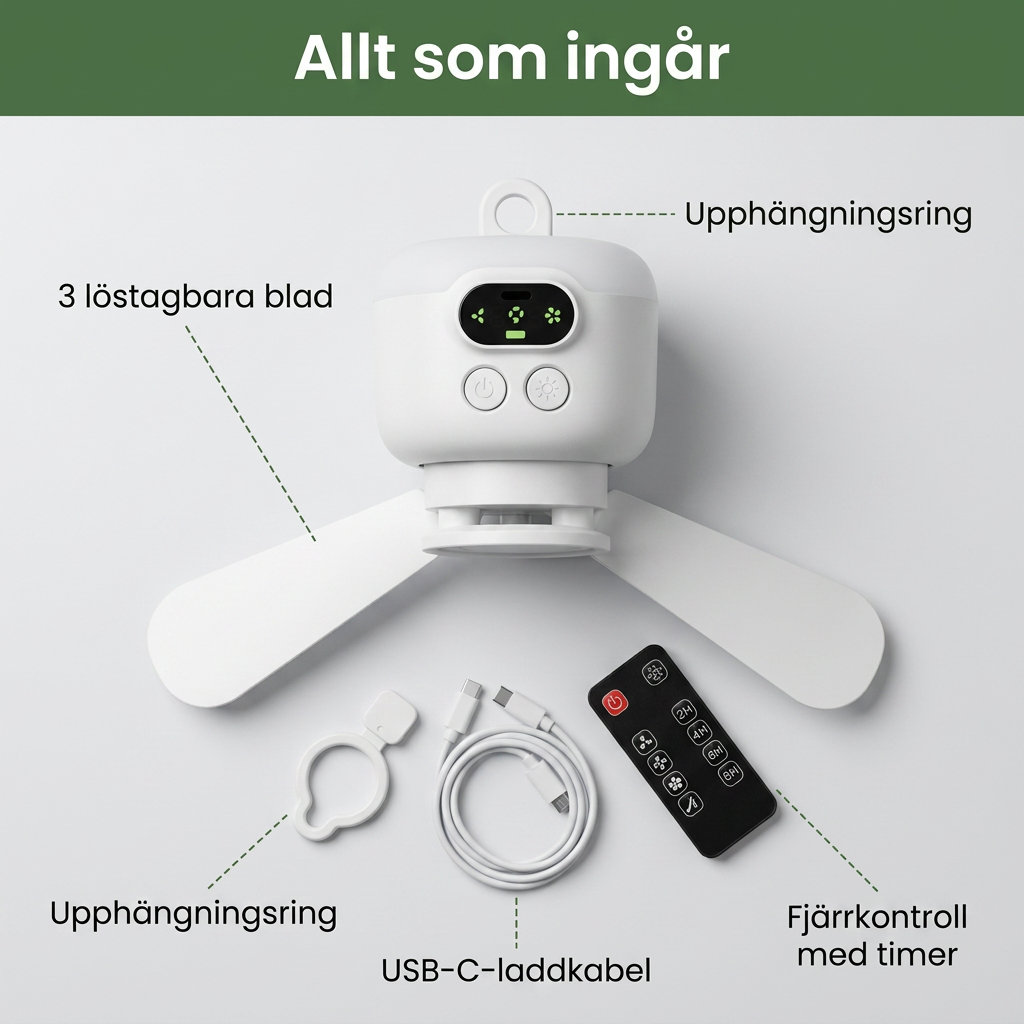 Norillo® – NightBreeze – Stille vifte og lampe for svale netter i teltet