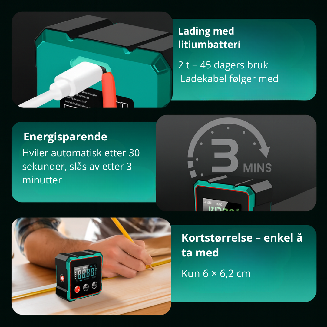 Norillo™ – 2-i-1 Digital Vinkelmåler og Laser Vaterpass