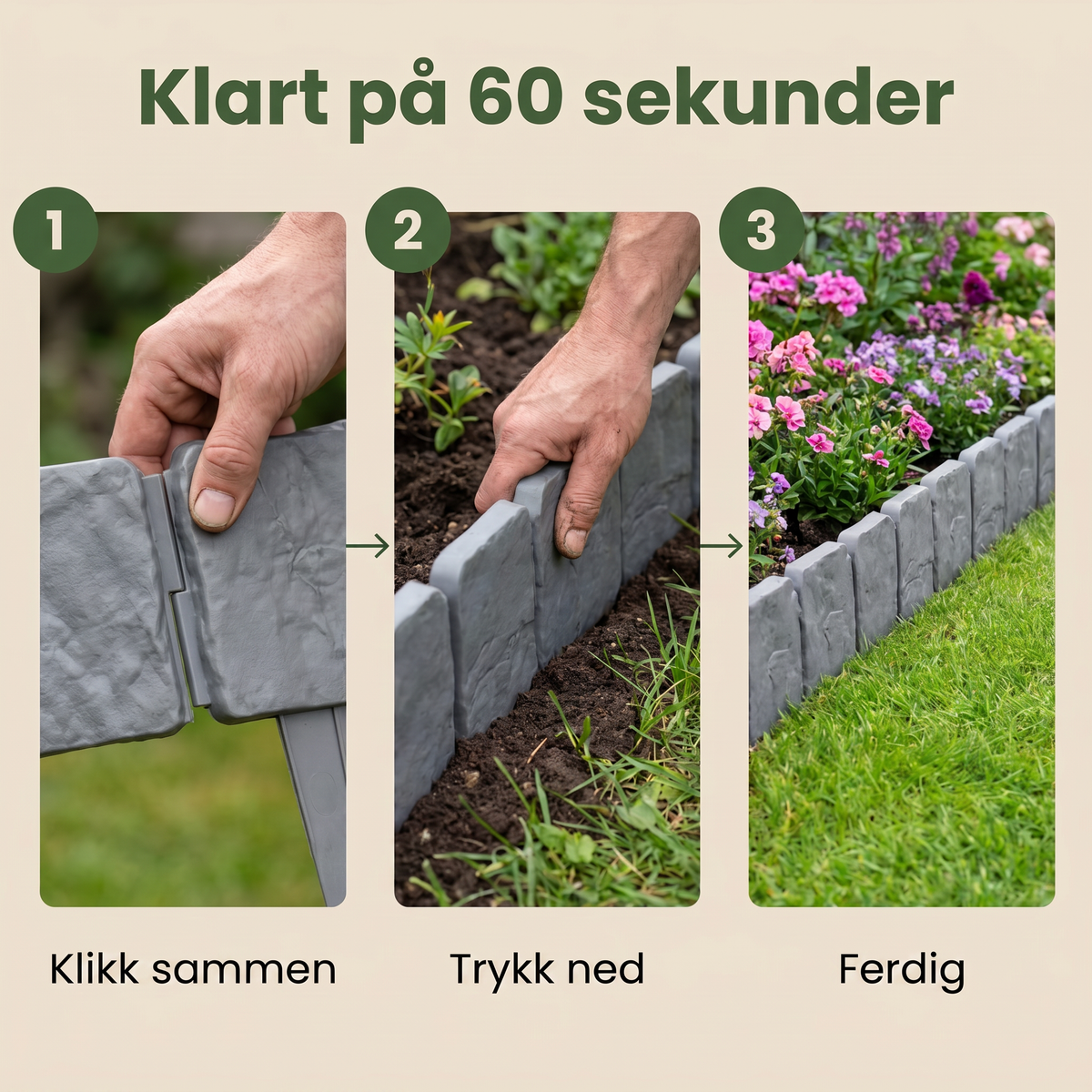 Bedkant montering i tre steg