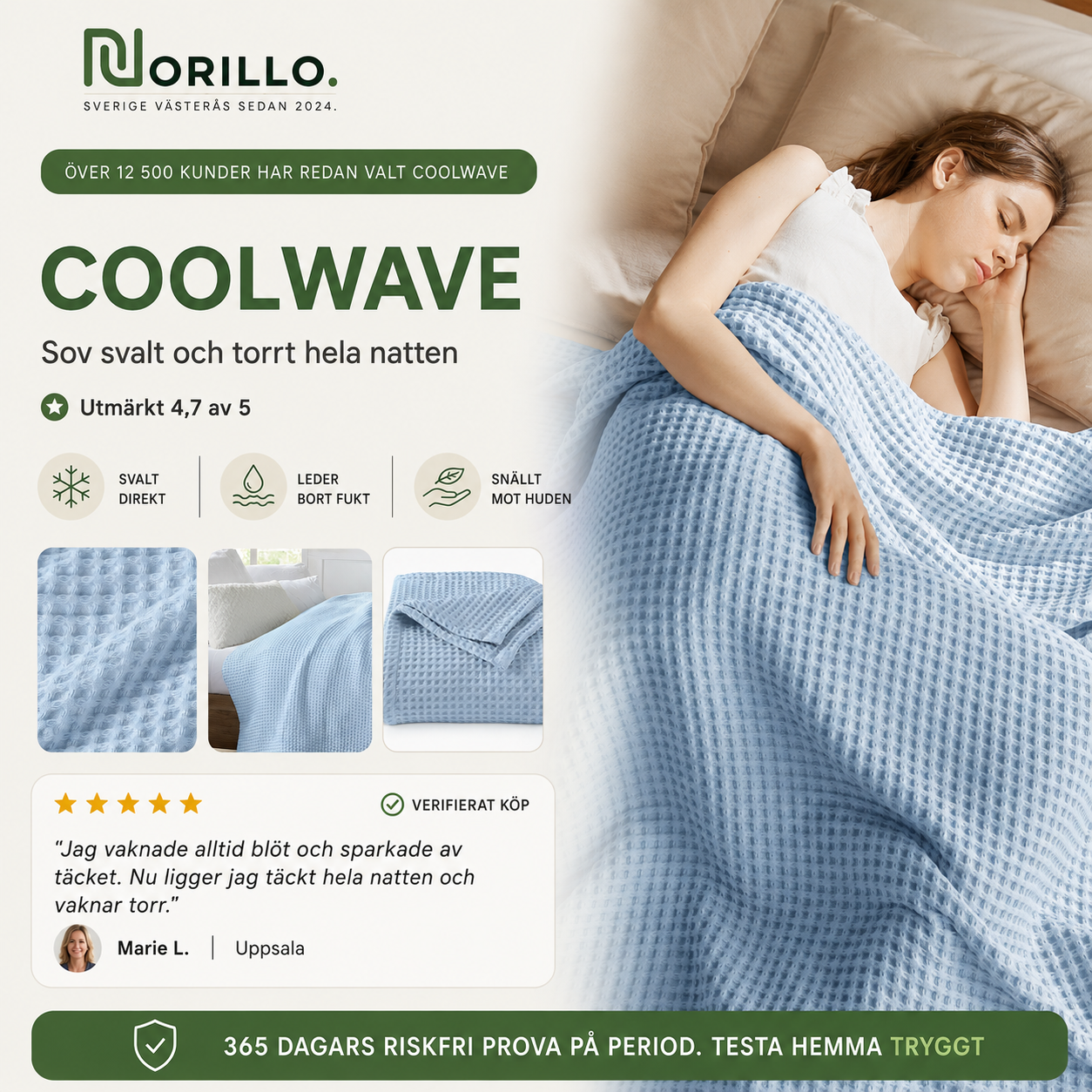 Norillo® – CoolWave – Sval, tørr søvn under dynen også på varme netter
