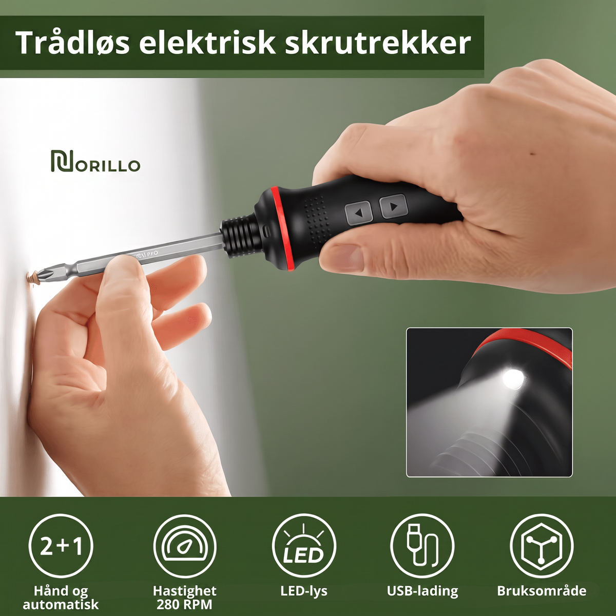 Trådløs elektrisk skrutrekker med LED-lys