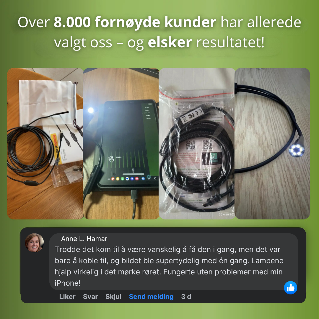Norillo™ – Fleksibelt HD-endoskopkamera med 6 justerbare LED-lys