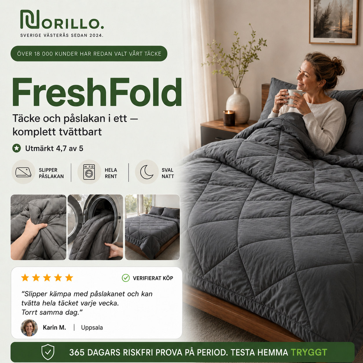 Norillo® – FreshFold – Dyne og dynetrekk i ett, vask helt og tørt samme dag