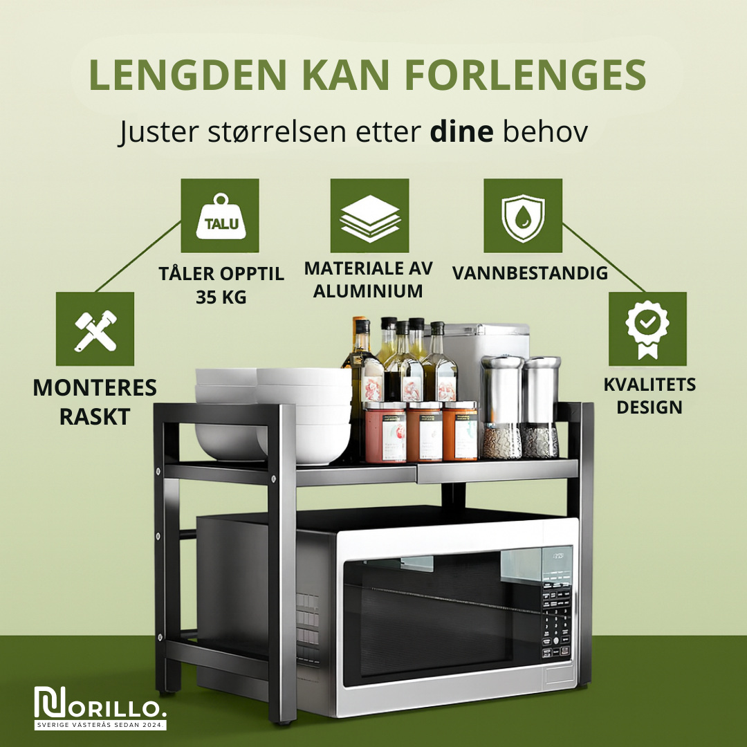 Norillo™ – Det justerbare kjøkkenstativet som maksimerer oppbevaringen din