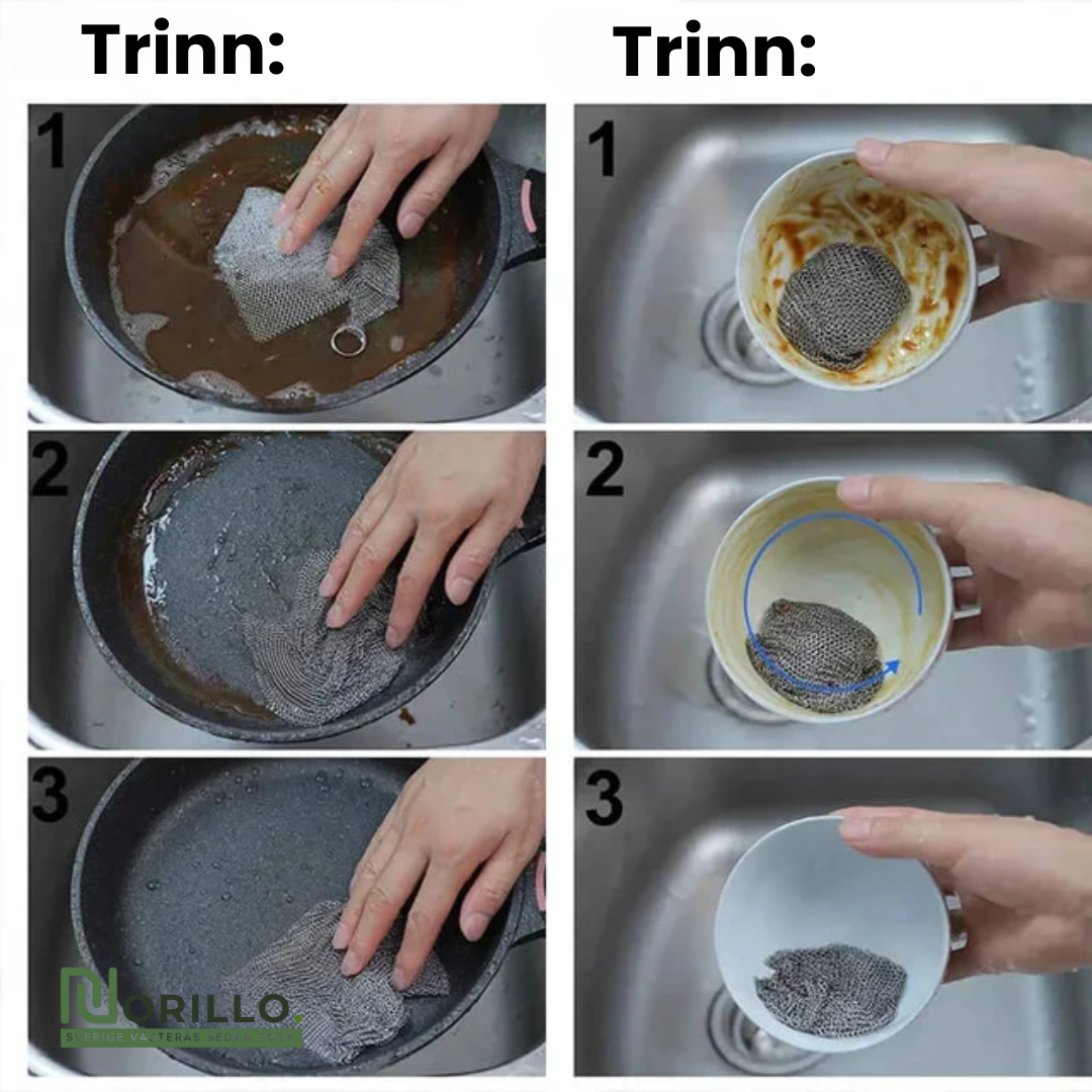 Multifunksjonell ripefri oppvaskklut av ståltråd