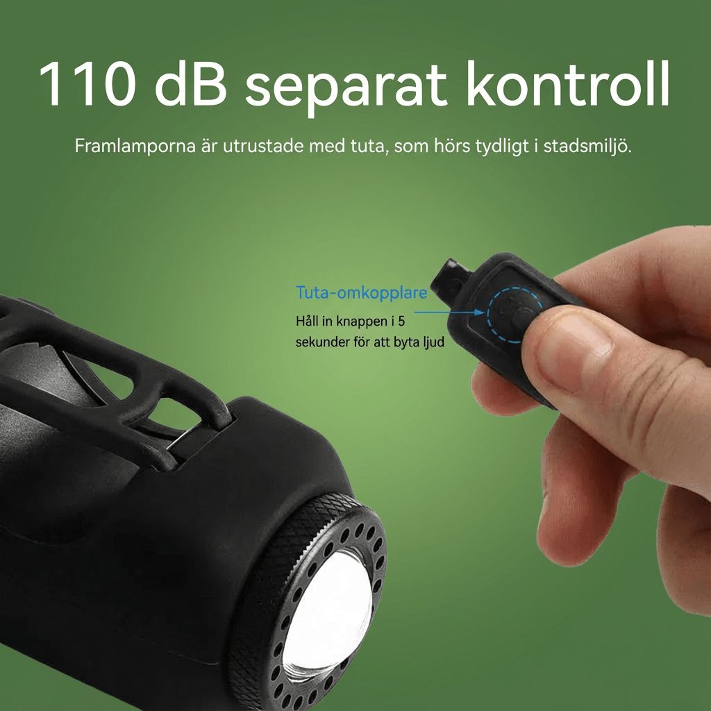 Norillo™ – 110 dB sykkelhorn med langtrekkende frontlys for nattkjøring