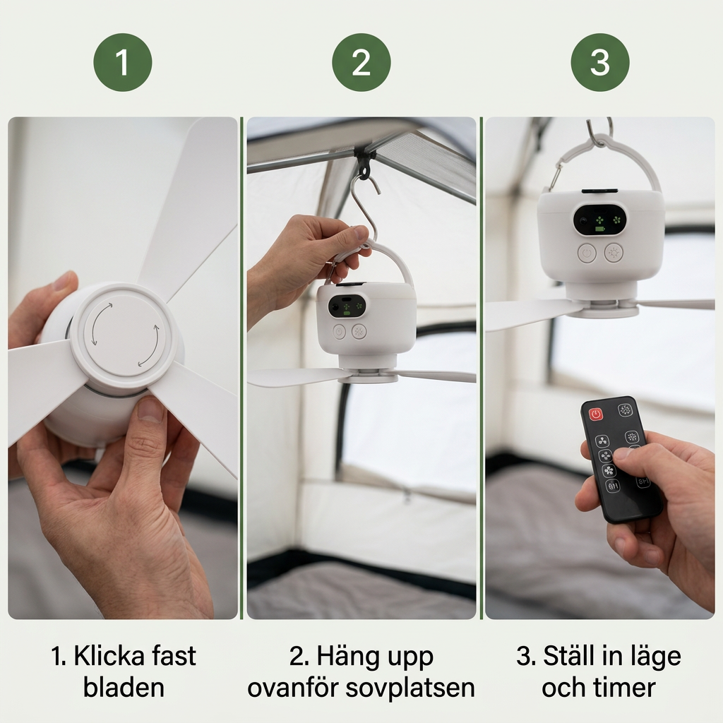Norillo® – NightBreeze – Stille vifte og lampe for svale netter i teltet