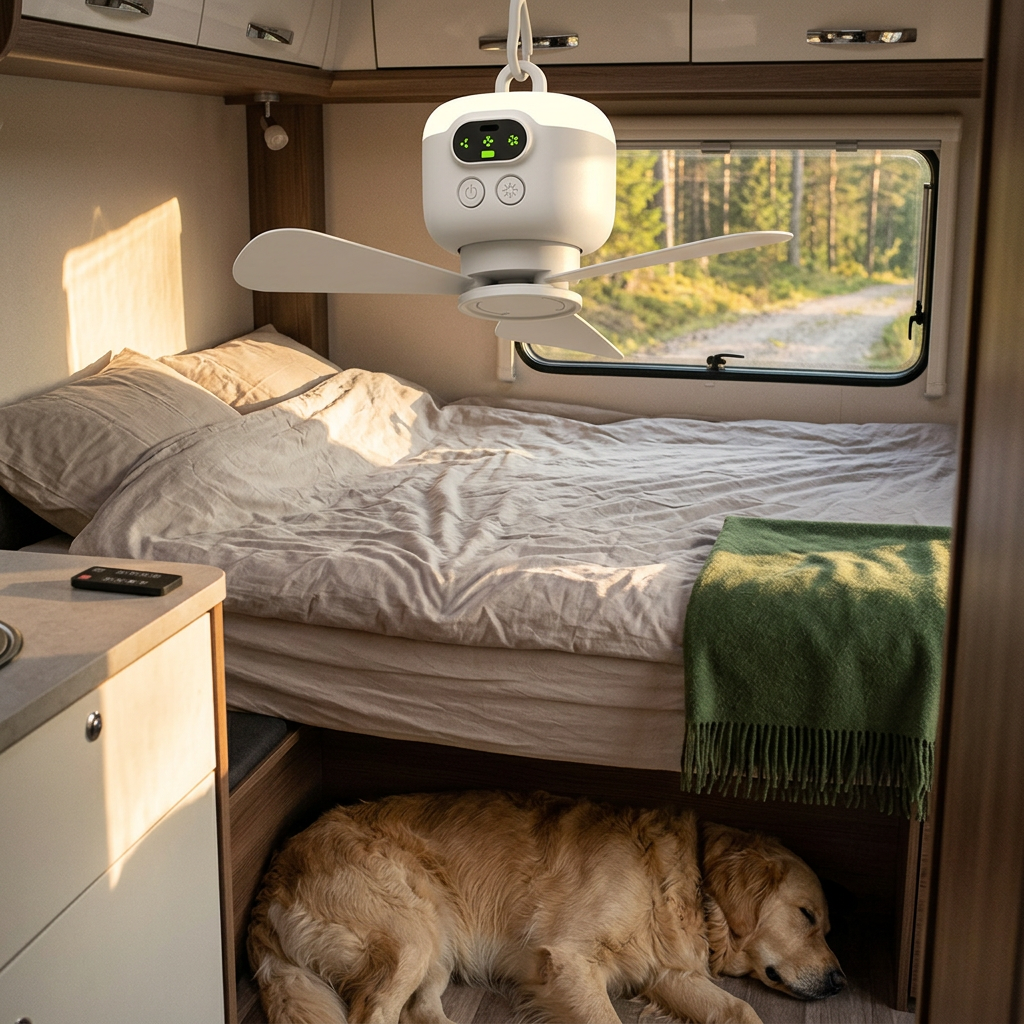 Norillo® – NightBreeze – Stille vifte og lampe for svale netter i teltet