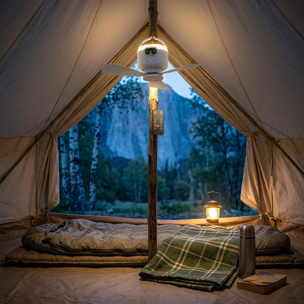 Norillo® – NightBreeze – Stille vifte og lampe for svale netter i teltet
