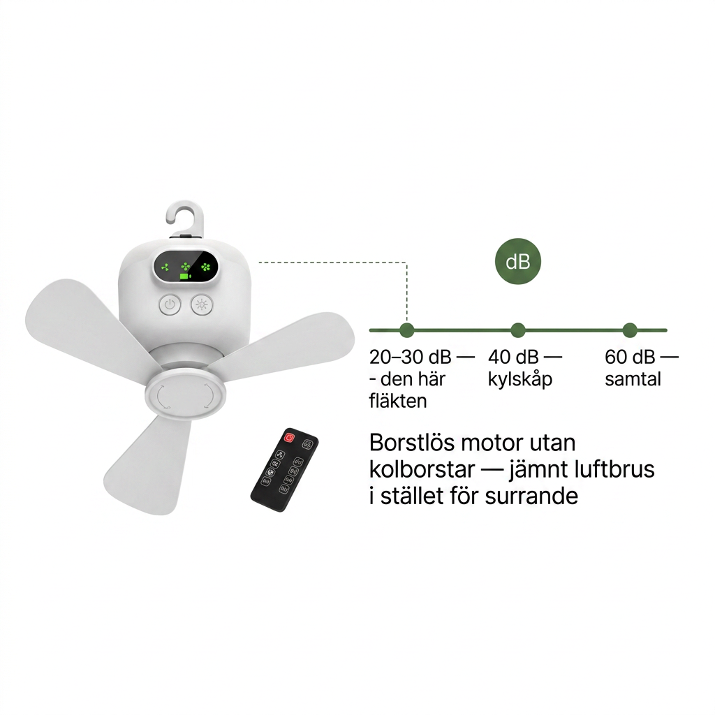 Norillo® – NightBreeze – Stille vifte og lampe for svale netter i teltet