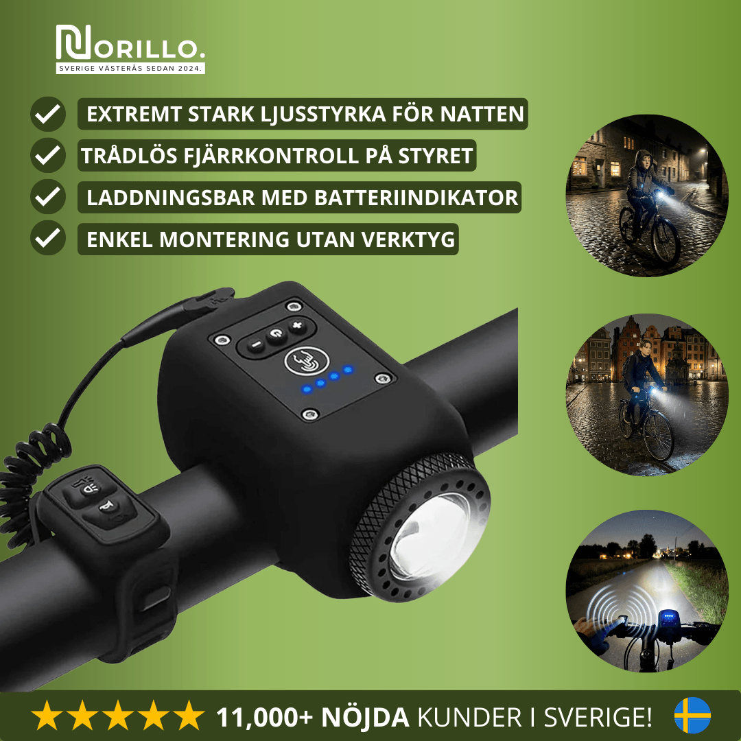 Norillo 110 dB sykkelhorn med frontlys