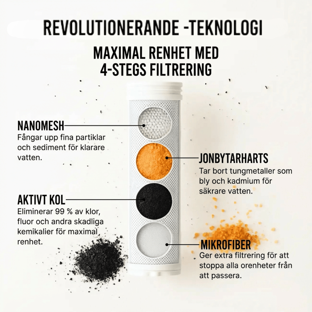 Dusjhåndtak med mineralfilter som reduserer kalk og klor