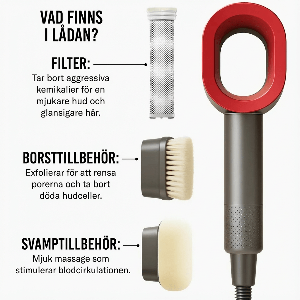 Dusjhåndtak med mineralfilter som reduserer kalk og klor
