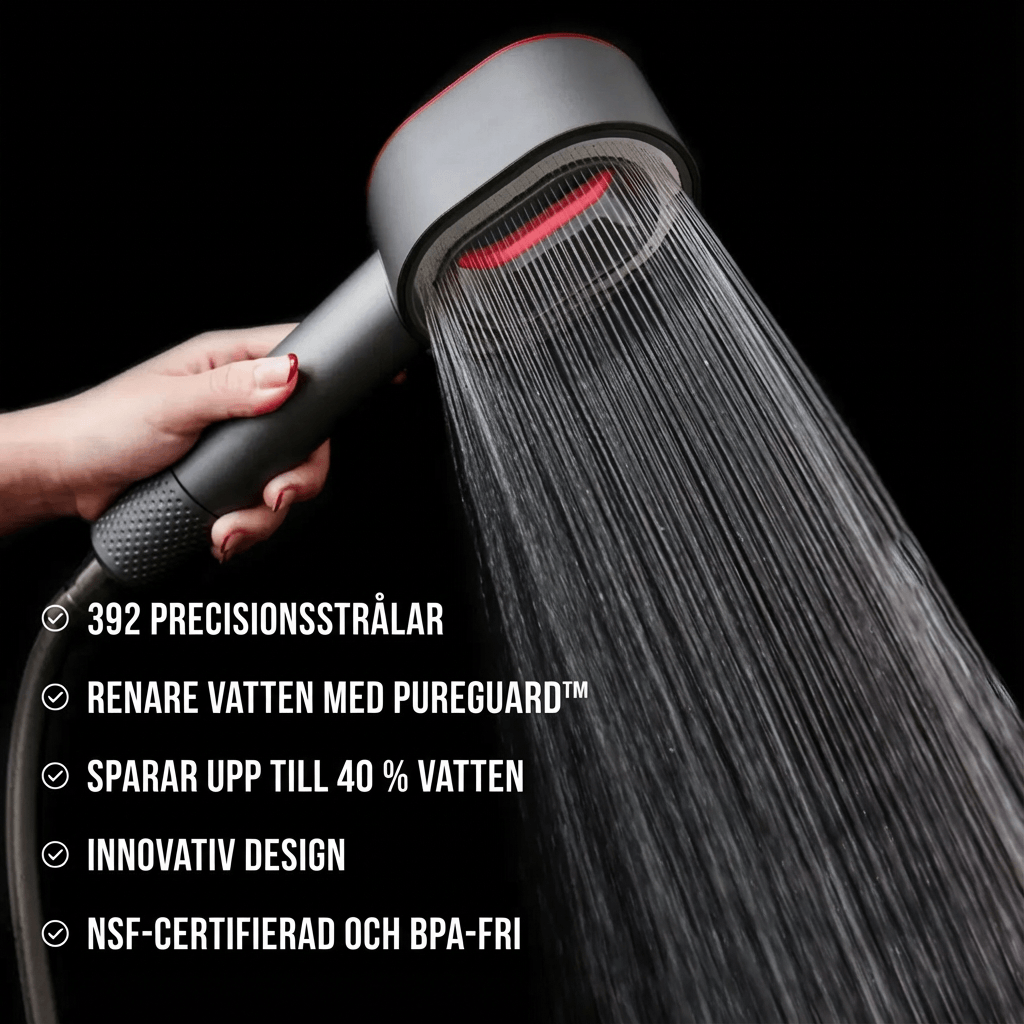 Dusjhåndtak med mineralfilter som reduserer kalk og klor