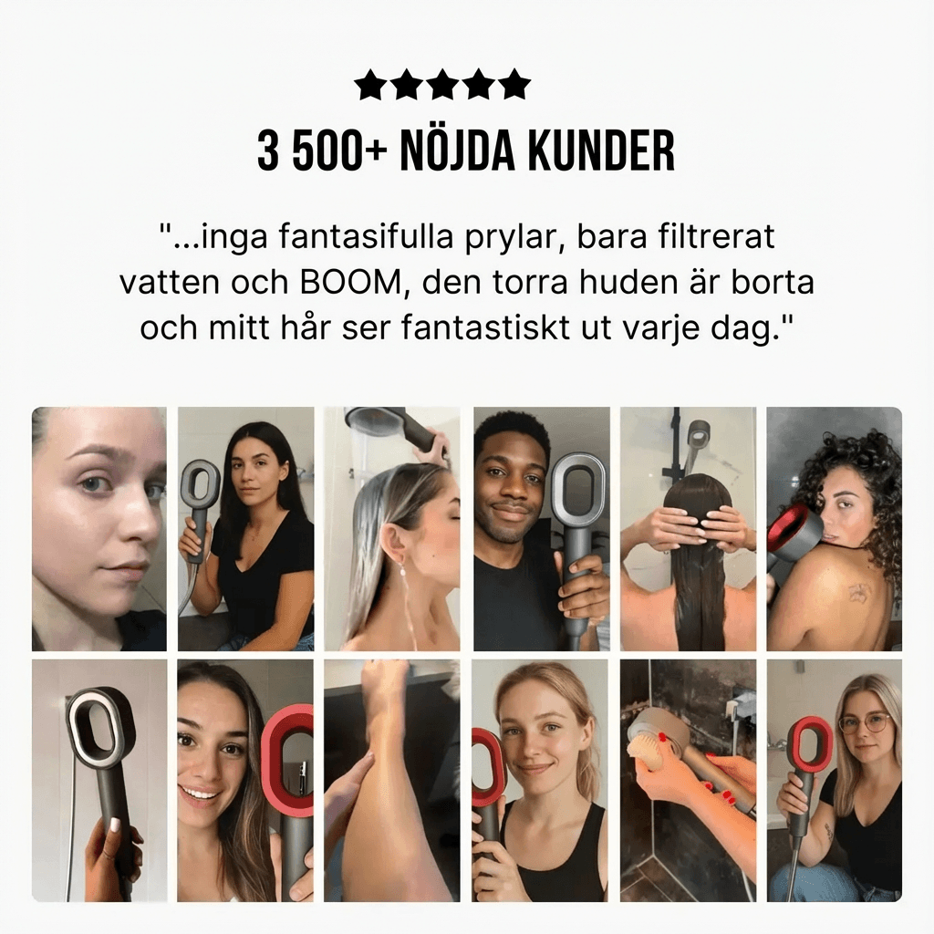 Dusjhåndtak med mineralfilter som reduserer kalk og klor