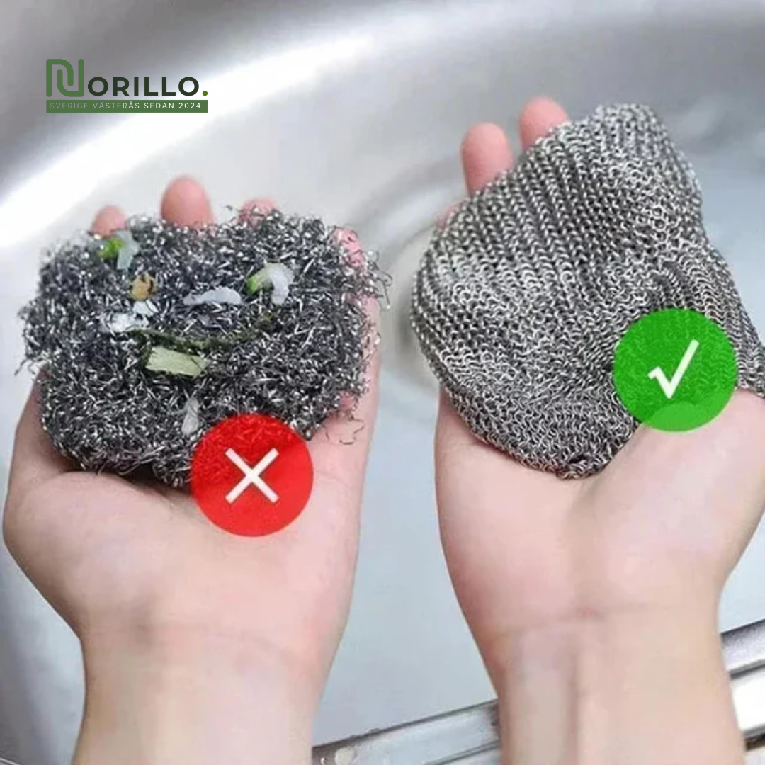 Multifunksjonell ripefri oppvaskklut av ståltråd