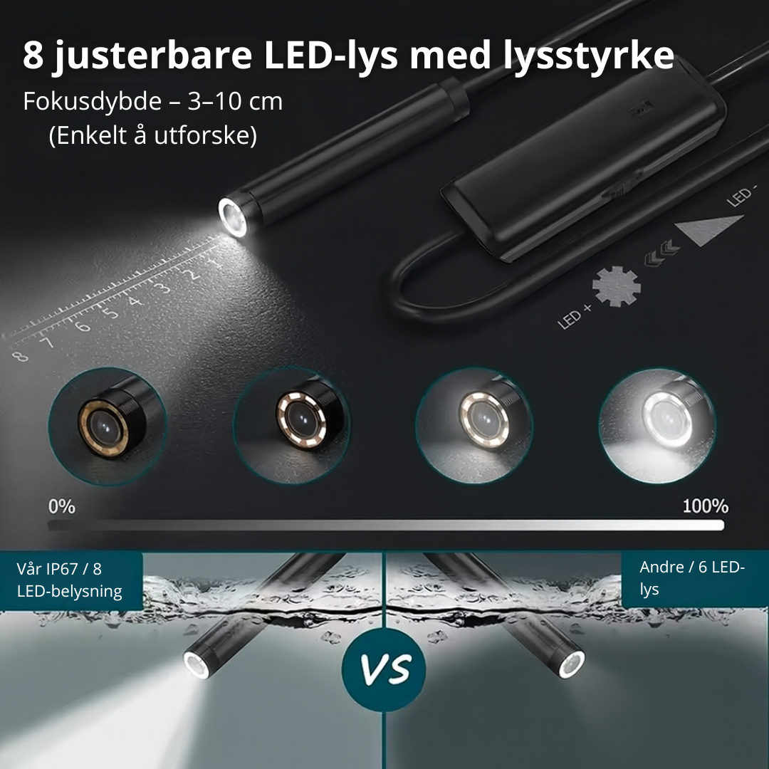 Norillo™ – Fleksibelt HD-endoskopkamera med 6 justerbare LED-lys