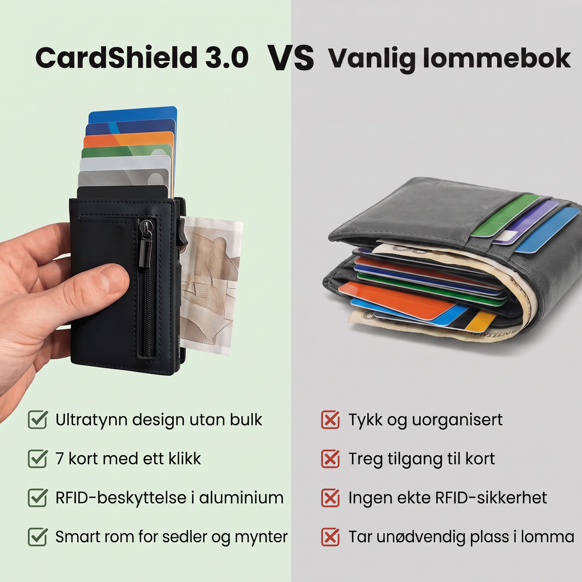 CardShield vs vanlig lommebok