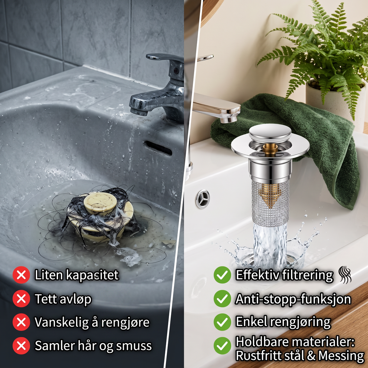 Effektiv filtrering og anti-stopp-funksjon